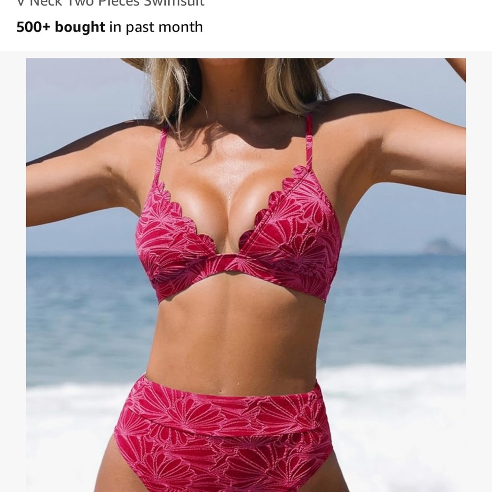 Cupshe V Neck Two Piece Bikini - Pink - Picture 4 of 6